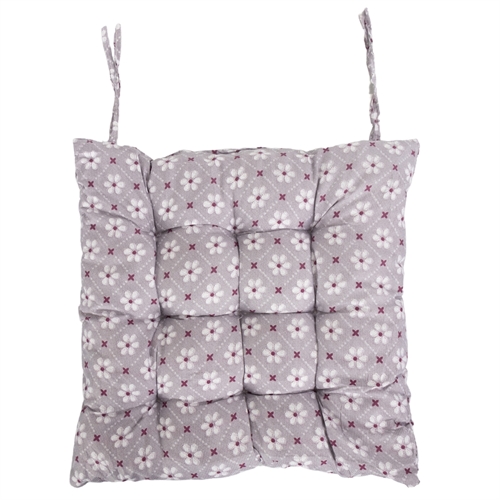 Stoelkussen - 35x35x6 cm - Grijs tuinkussen met bloemen
