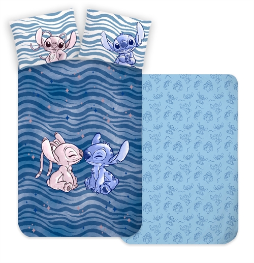 Blauw junior beddengoed 100x140 cm - Omkeerbaar dekbedovertrek met Stitch en Angel - 100% katoenen bedlinnen