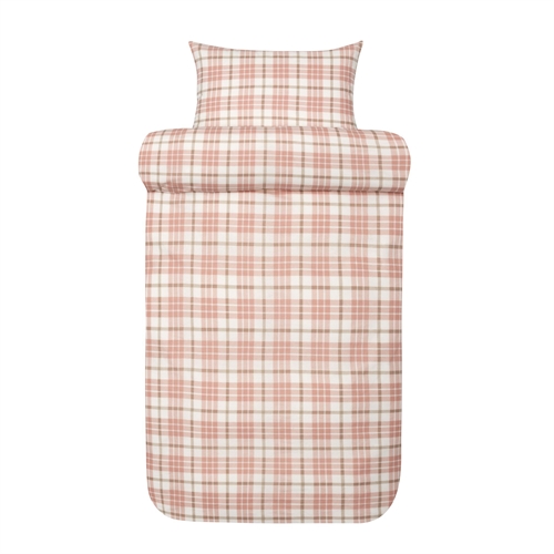 Flanel beddengoed 140x220 cm - Lichtroze geruit dekbedovertrek - 100% katoenen flanel - Lukas Høie of Scandinavia beddengoed