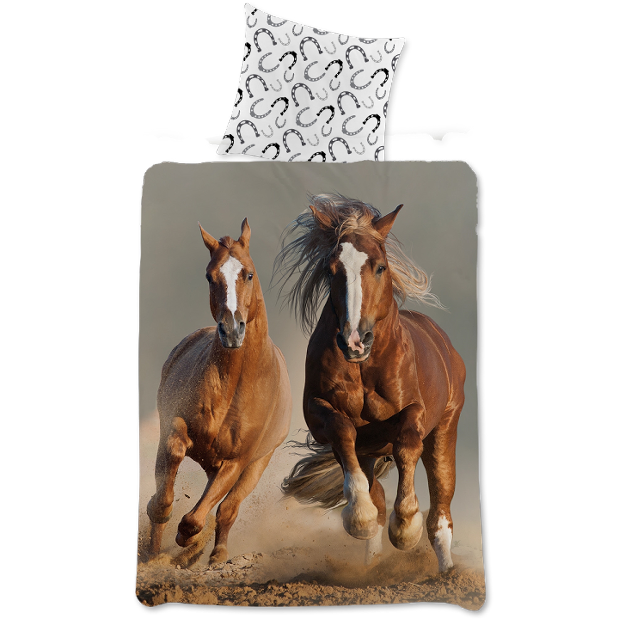 Paarden beddengoed - 100% katoen - Kinderbeddengoed 140x200 cm - Bruine galopperende paarden