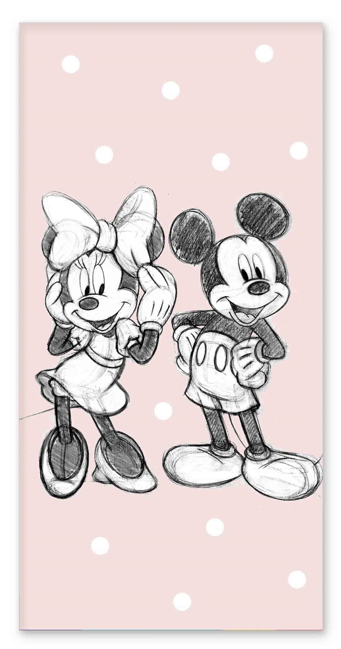 Gestippelde Mickey en Minnie Mouse handdoek - 70x140 cm - 100% katoen - Zachte badhanddoek met de schattige muizen
