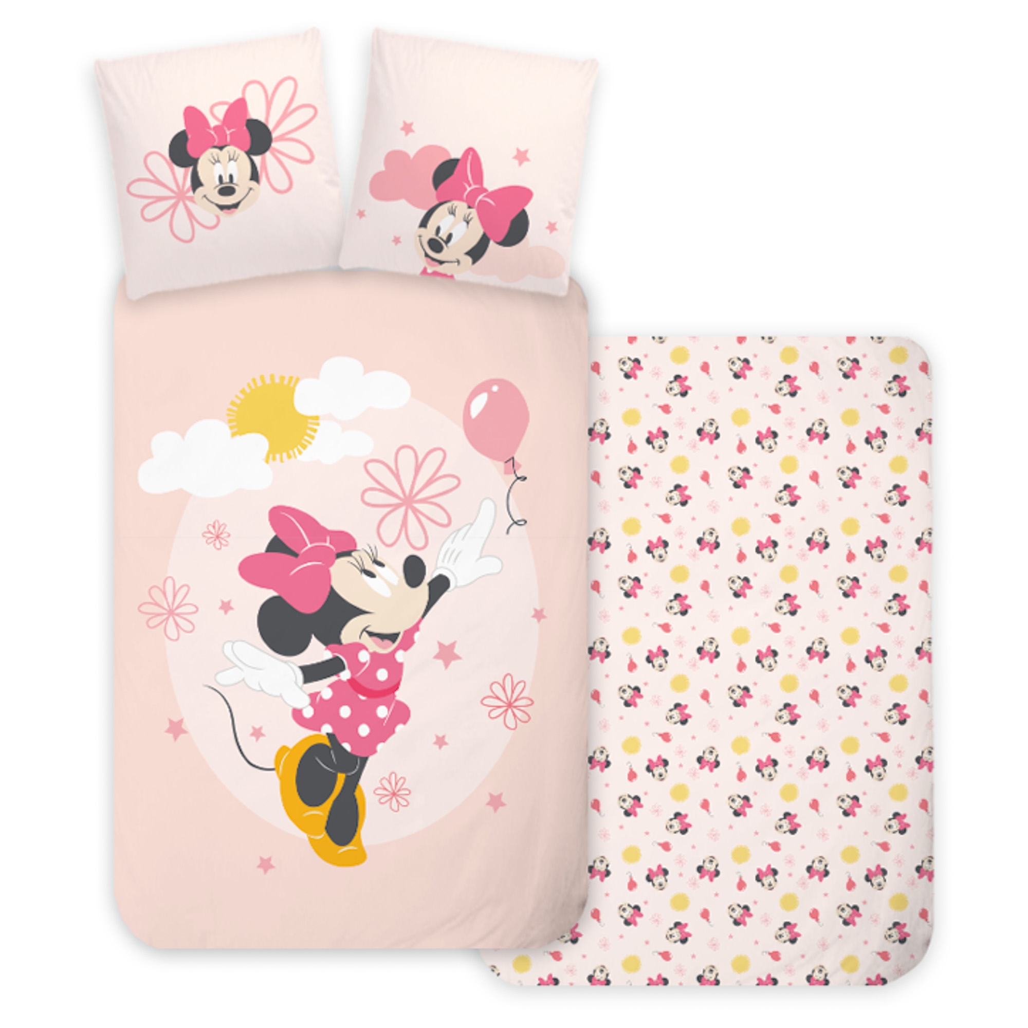 Minnie Mouse beddengoed - Omkeerbaar dekbedovertrek met Minnie met ballon - 100% katoenen beddengoed