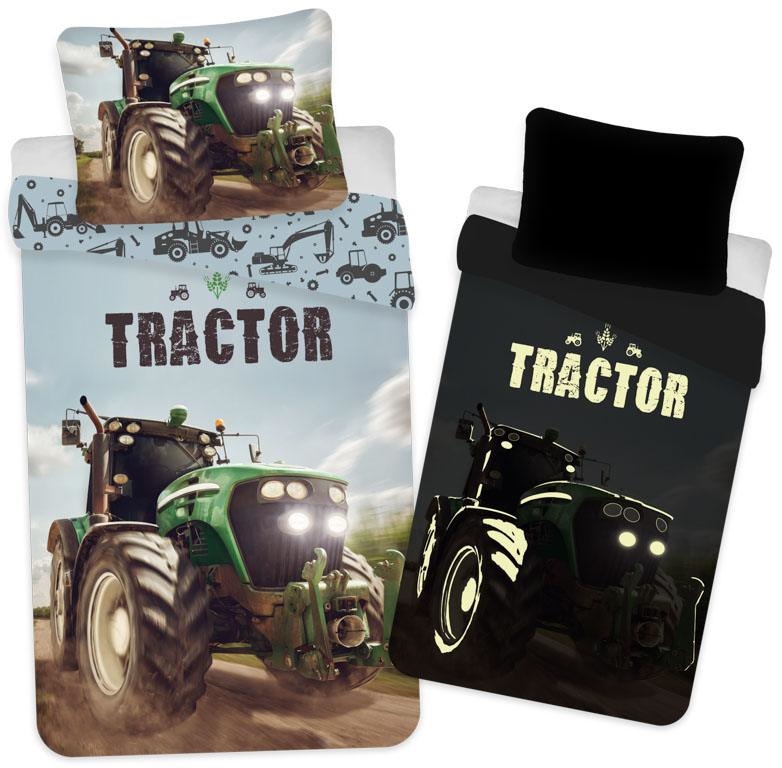 Tractor-beddengoed - Mooie groene tractor - Gloeit in het donker kinderbeddengoed - 100% katoen