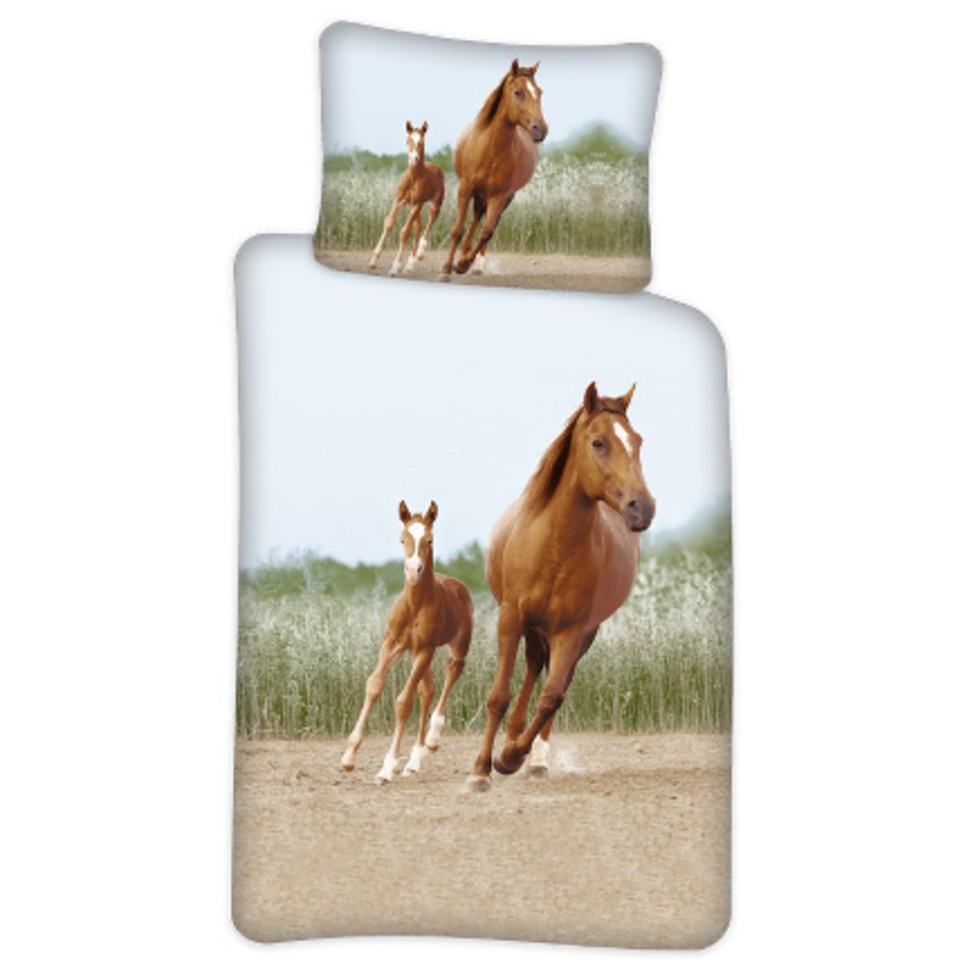Paardenbeddengoed - Dekbedovertrek met paard en veulen - 100% katoen beddengoed