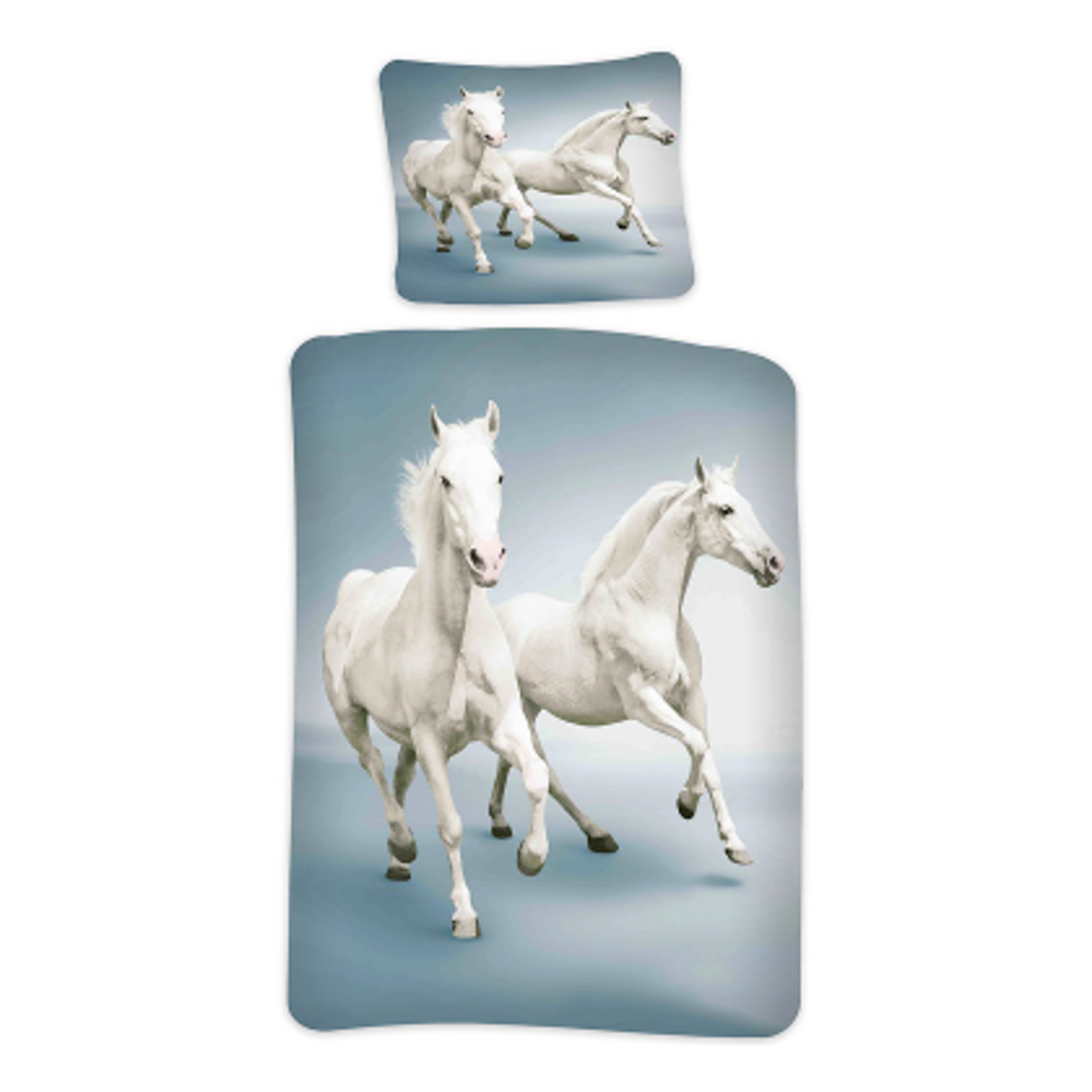 Paardenbeddengoed - 100% katoen - Kinderbeddengoed 140x200 cm - Witte galopperende paarden