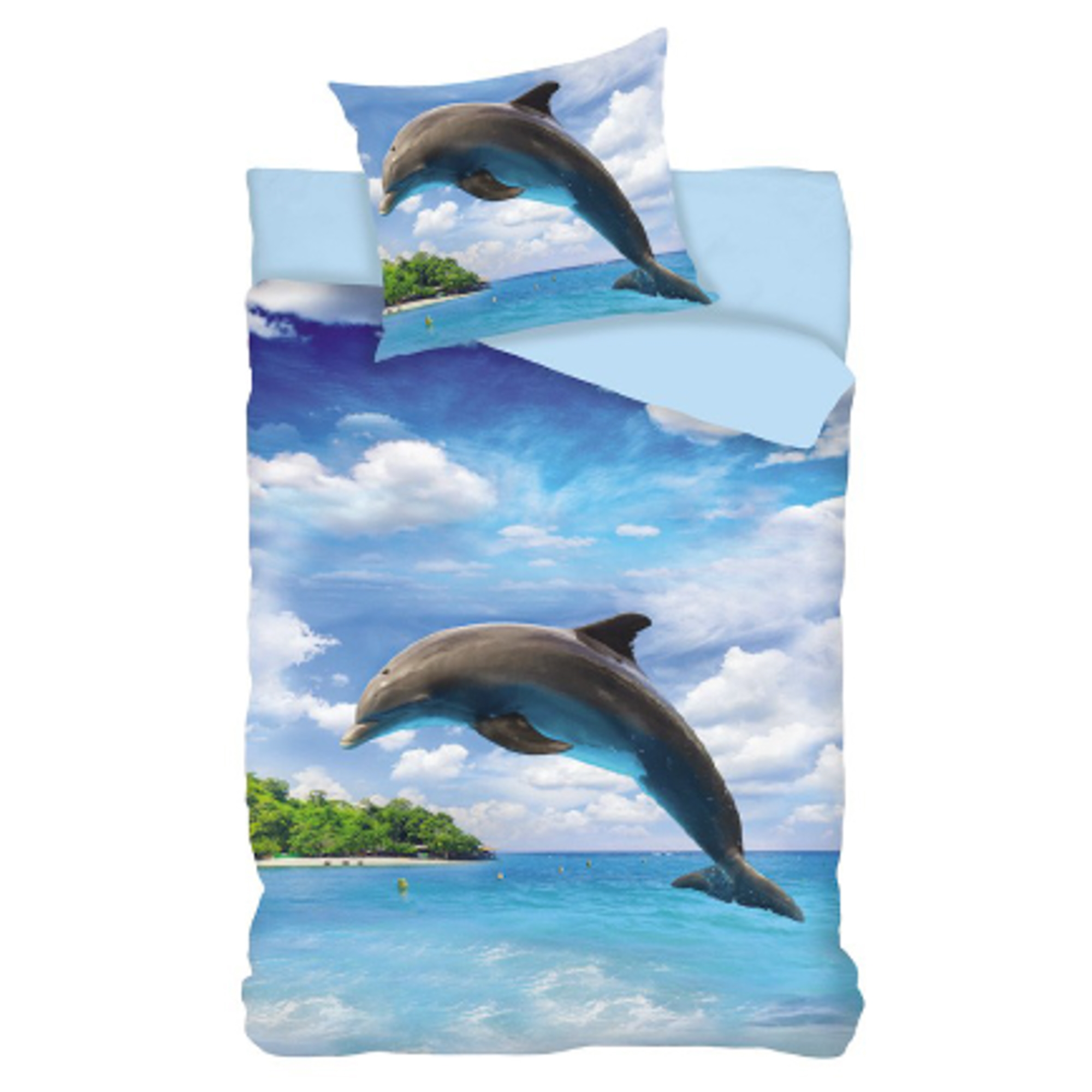 Beddengoed 150x210 cm - Beddenset Dolfijn - 100% katoen - Beddengoed voor kinderen