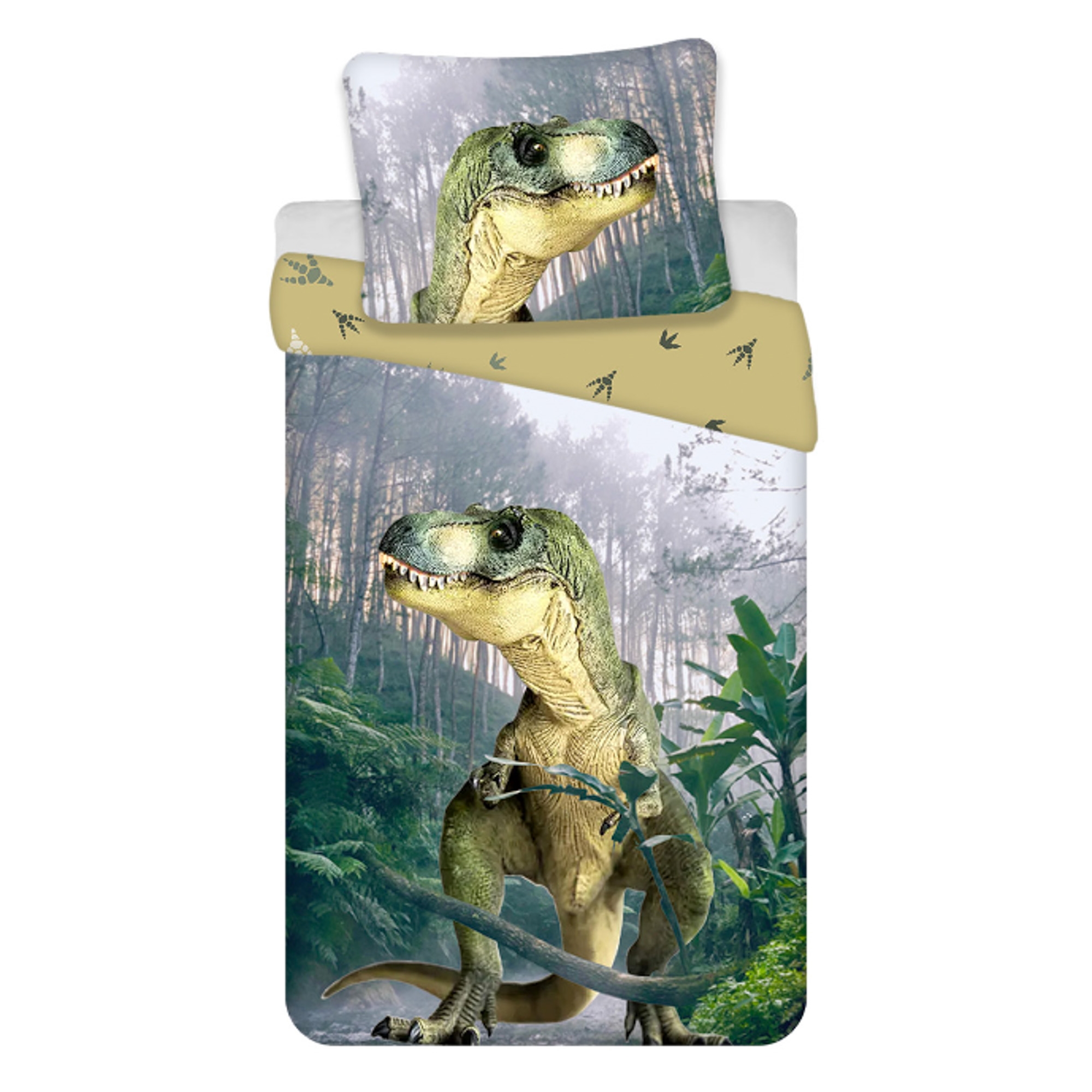 Dinosaur-beddengoed - 100% katoen - Kinderbeddengoed 140x200 cm - Groen
