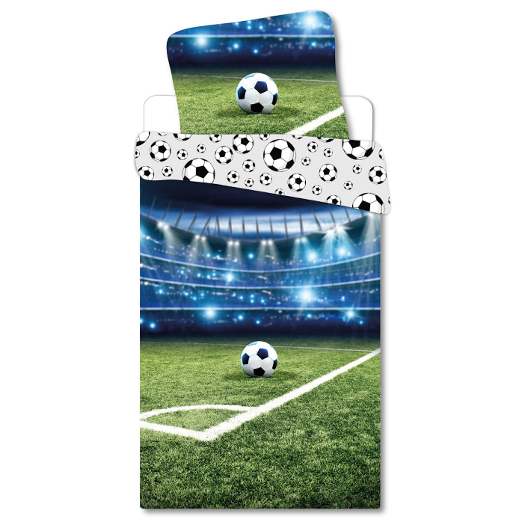 Voetbal-beddengoed - 100% katoen - Kinderbeddengoed 140x200 cm - Stadion - Achterkant met voetballen