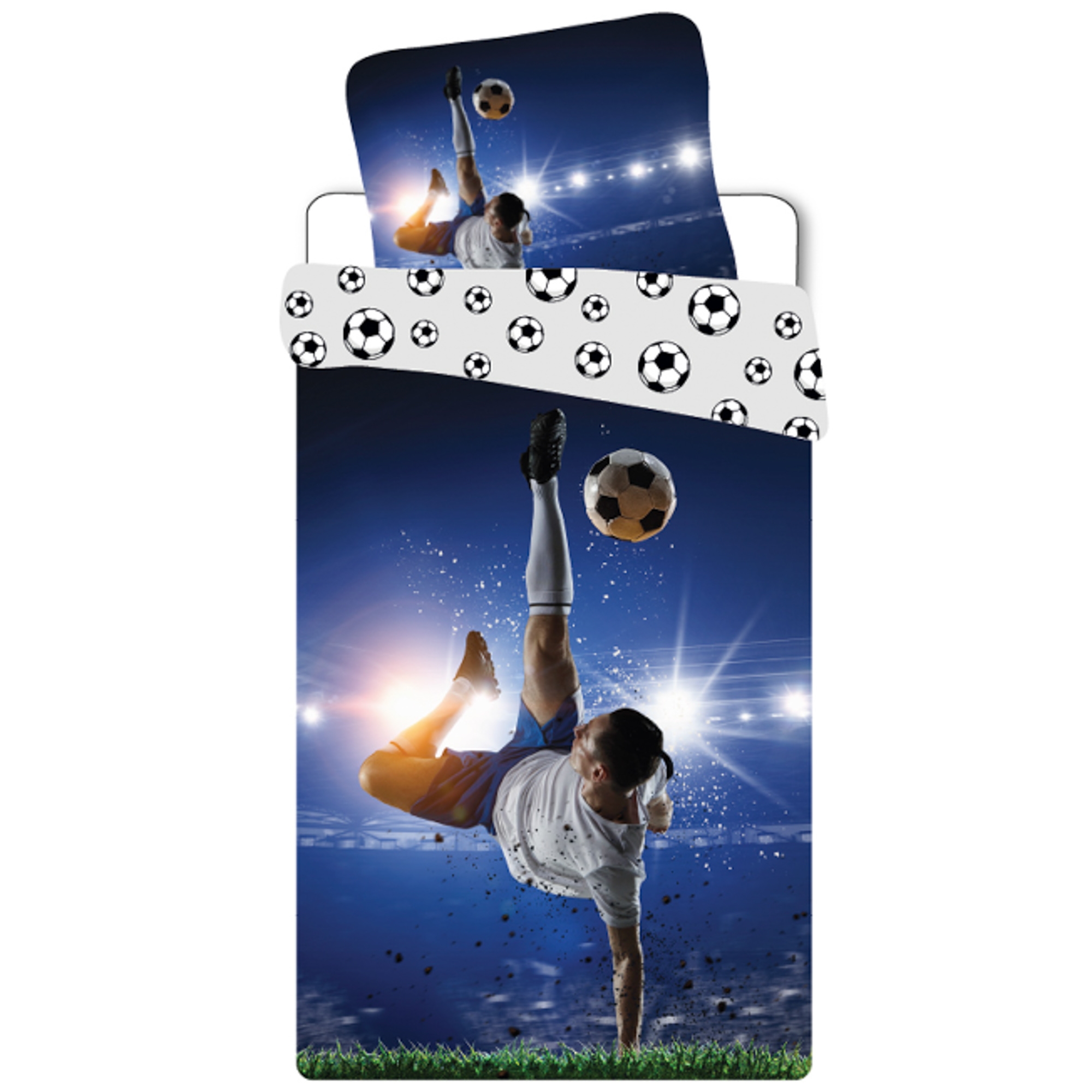 Voetbal beddengoed - 100% katoen - Junior beddengoed 100x140 cm - Achterzijde met voetballen