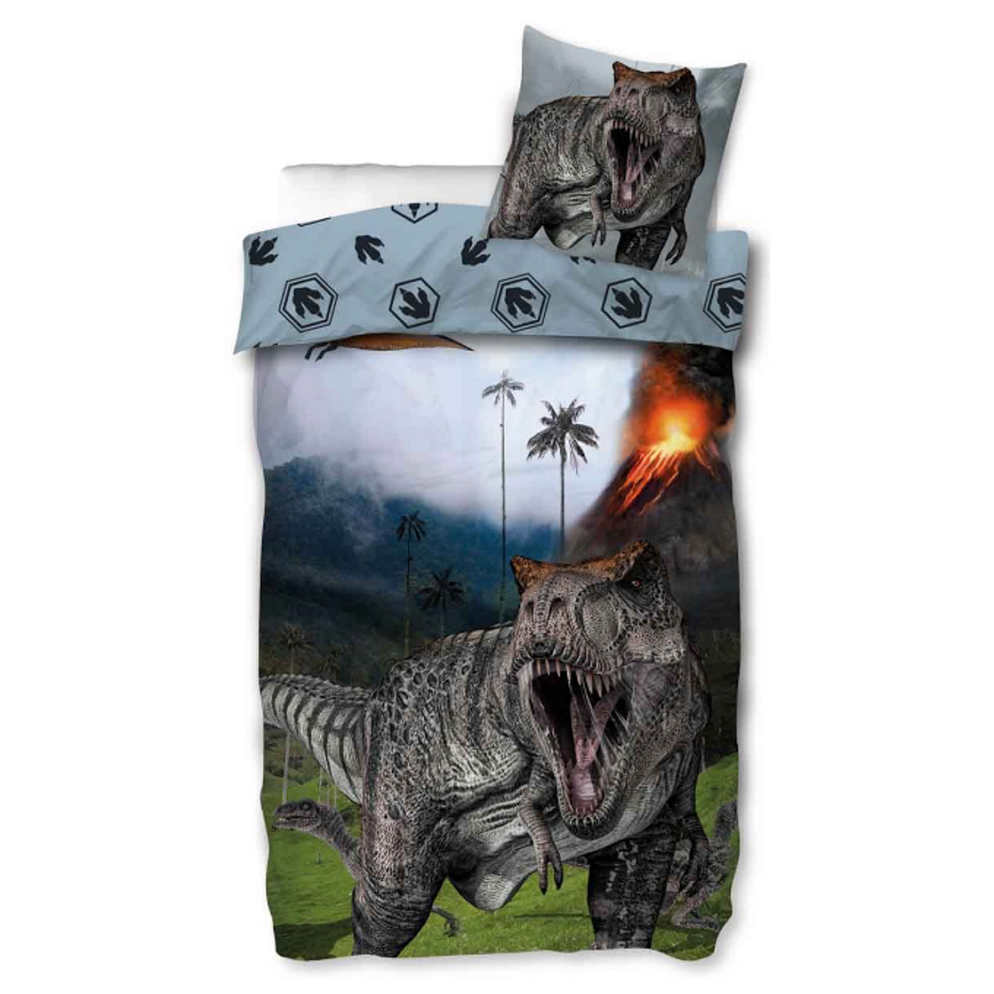 Dinosaurus beddengoed - 100% katoen - Kinderbeddengoed 140x200 cm - T-Rex en vulkaan