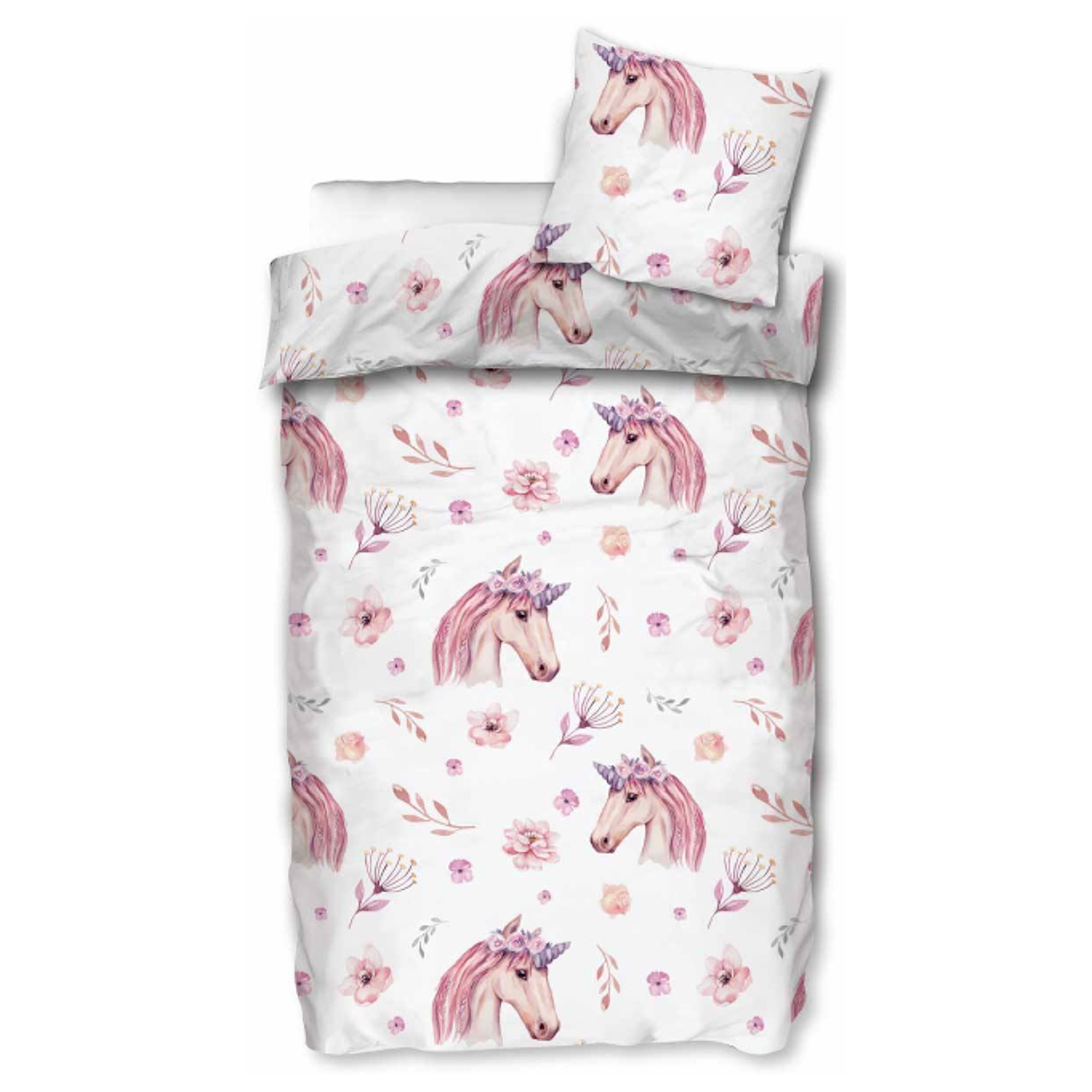 Eenhoorn beddengoed - 100% katoen - Junior beddengoed 100x140 cm - Bloemen