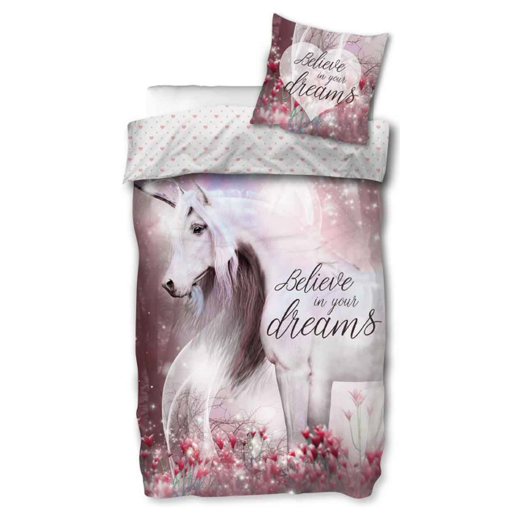 Eenhoorn beddengoed - 100% katoen - Kinderbeddengoed 140x200 cm - Believe in your dreams