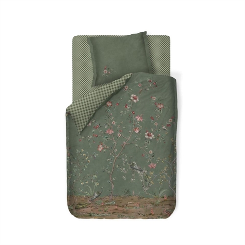 Bloemen beddengoed 140x200 cm - Groen omkeerbaar dekbedovertrek in 100% zacht katoen - Okinawa green - Pip Studio bedlinnen