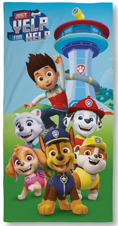 Paw Patrol handdoek - 70x140 cm - 100% Katoen - Zachte badhanddoek met Paw Patrol uitkijktoren en team