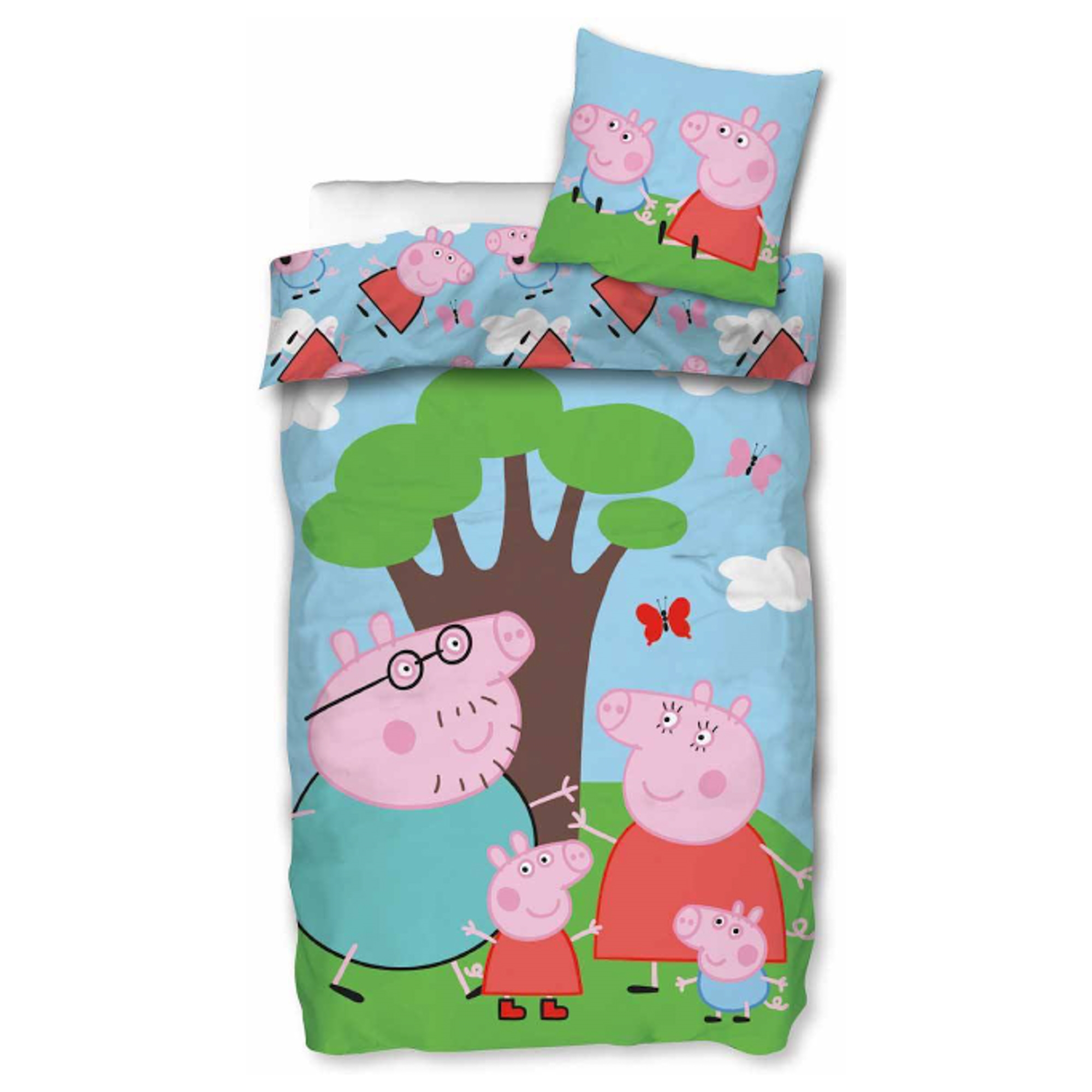 Peppa Big beddengoed - 100% katoen - Kinderbeddengoed 140x200 cm - Familie Big onder de boom