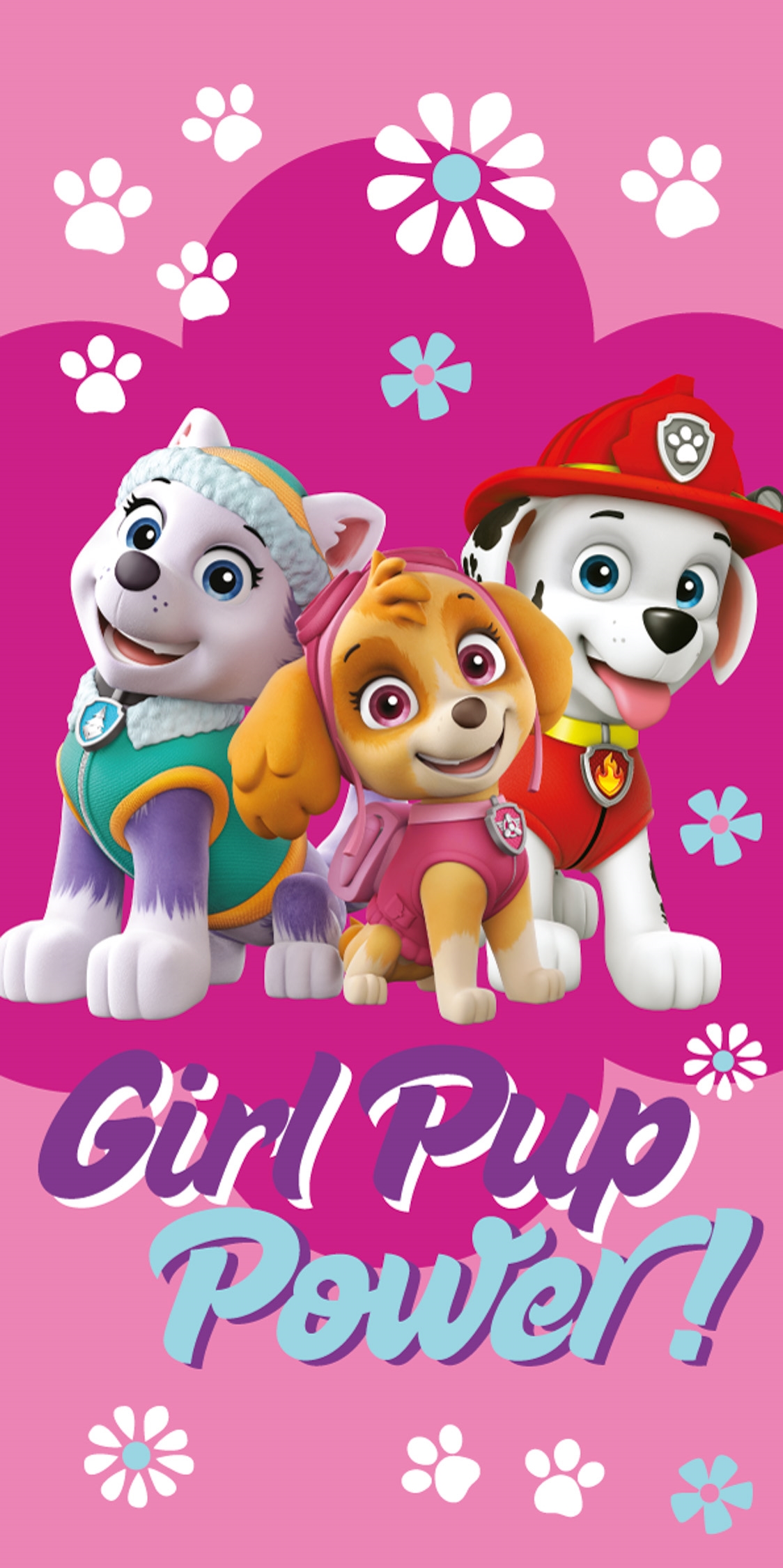 Paw Patrol handdoek - 70x140 cm - 100% katoen - Girl Pup Power - Zachte badhanddoek met Skye, Everest en Marshall