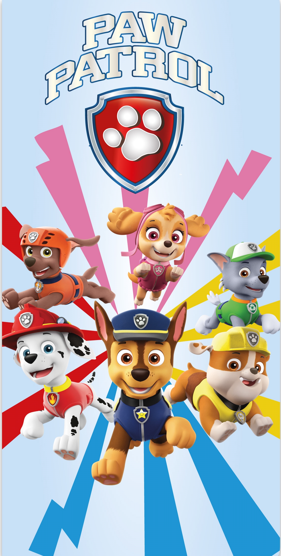 Paw Patrol handdoek - 70x140 cm - 100% katoen - Super Team - Zachte badhanddoek met Chase, Marshall, Zuma, Rubble, Skye en Rocky