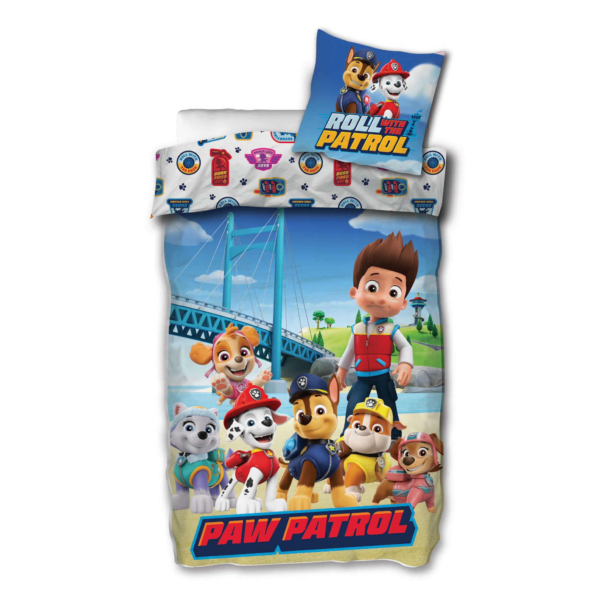 Paw Patrol beddengoed - 100% zacht katoen - Kinderbeddengoed 140x200 cm - Roll with the Patrol