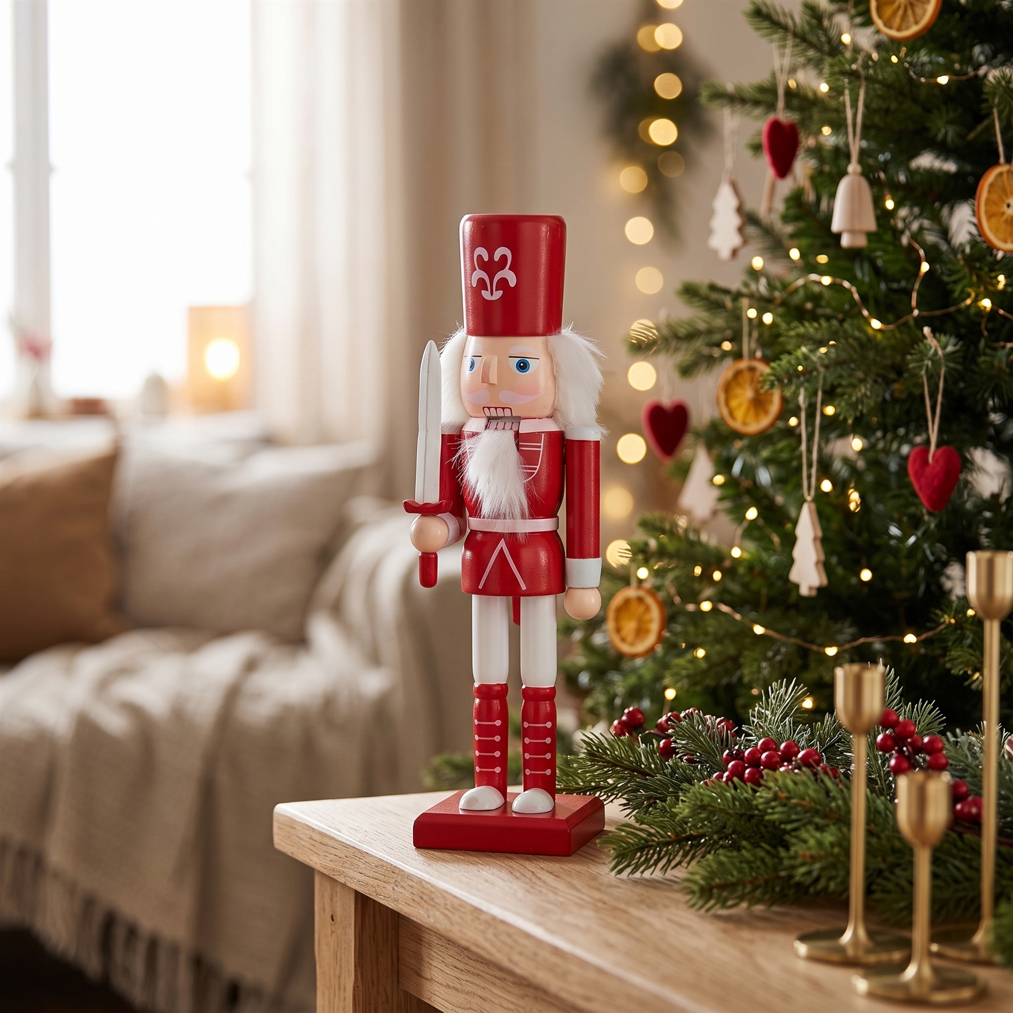 Notenkraker - 26 cm hoog - Met zwaard in de hand - Notenkraker kerstfiguur