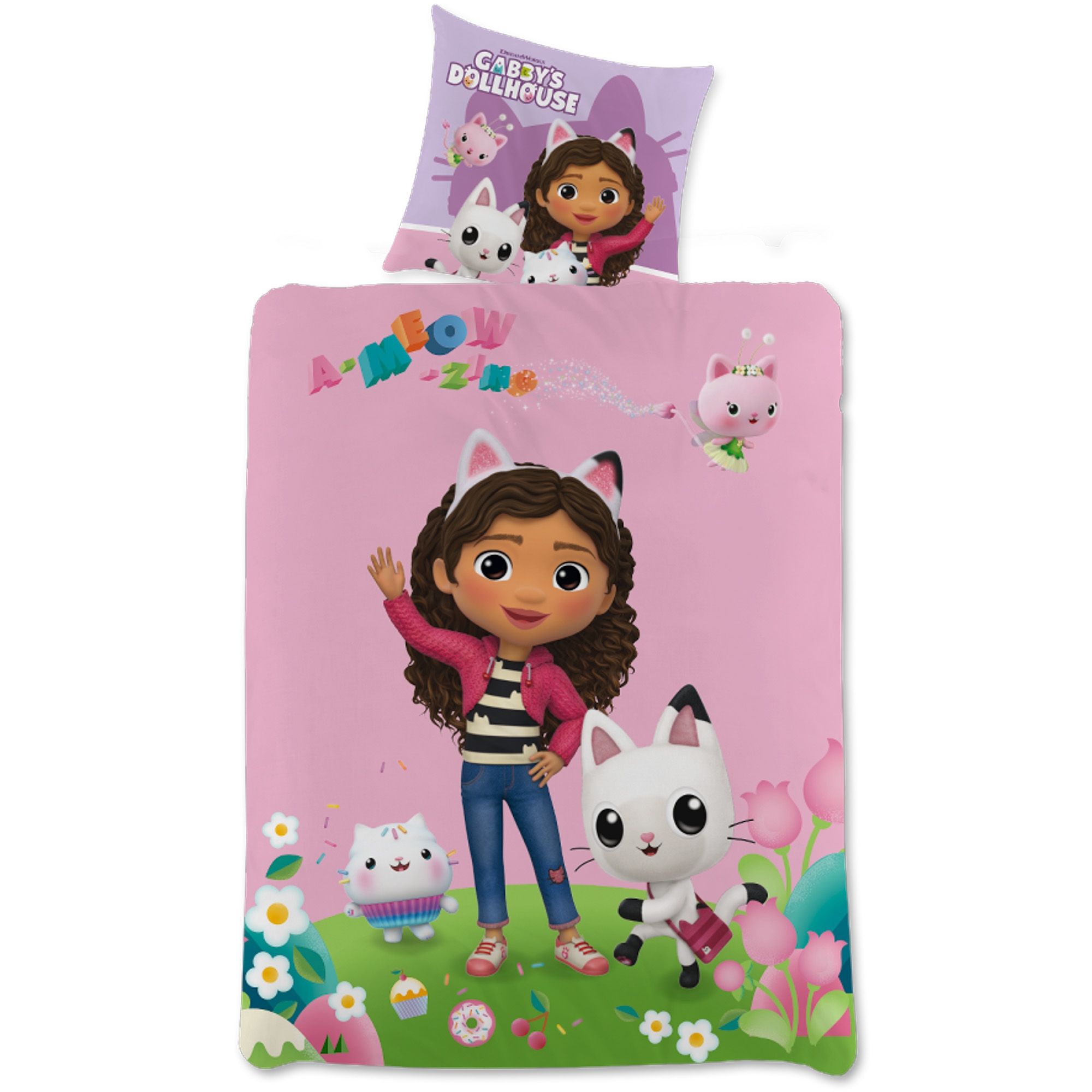 Gabby's Dollhouse beddengoed - 100% katoen - Kinderbeddengoed 140x200 cm - Gabby, Pandy Paws, Cakey Cat en Kitty Fairy