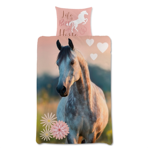 Paard beddengoed 140x200 cm - Mooi romantisch paard - 100% katoenen dekbedovertrekset