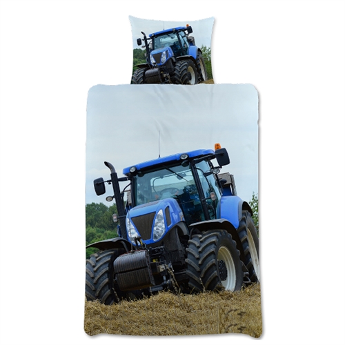 Tractor beddengoed 140x200 cm - Keerbaar dekbedovertrek met blauwe tractor - 100% katoen - Mooi kinderdekbedovertrek