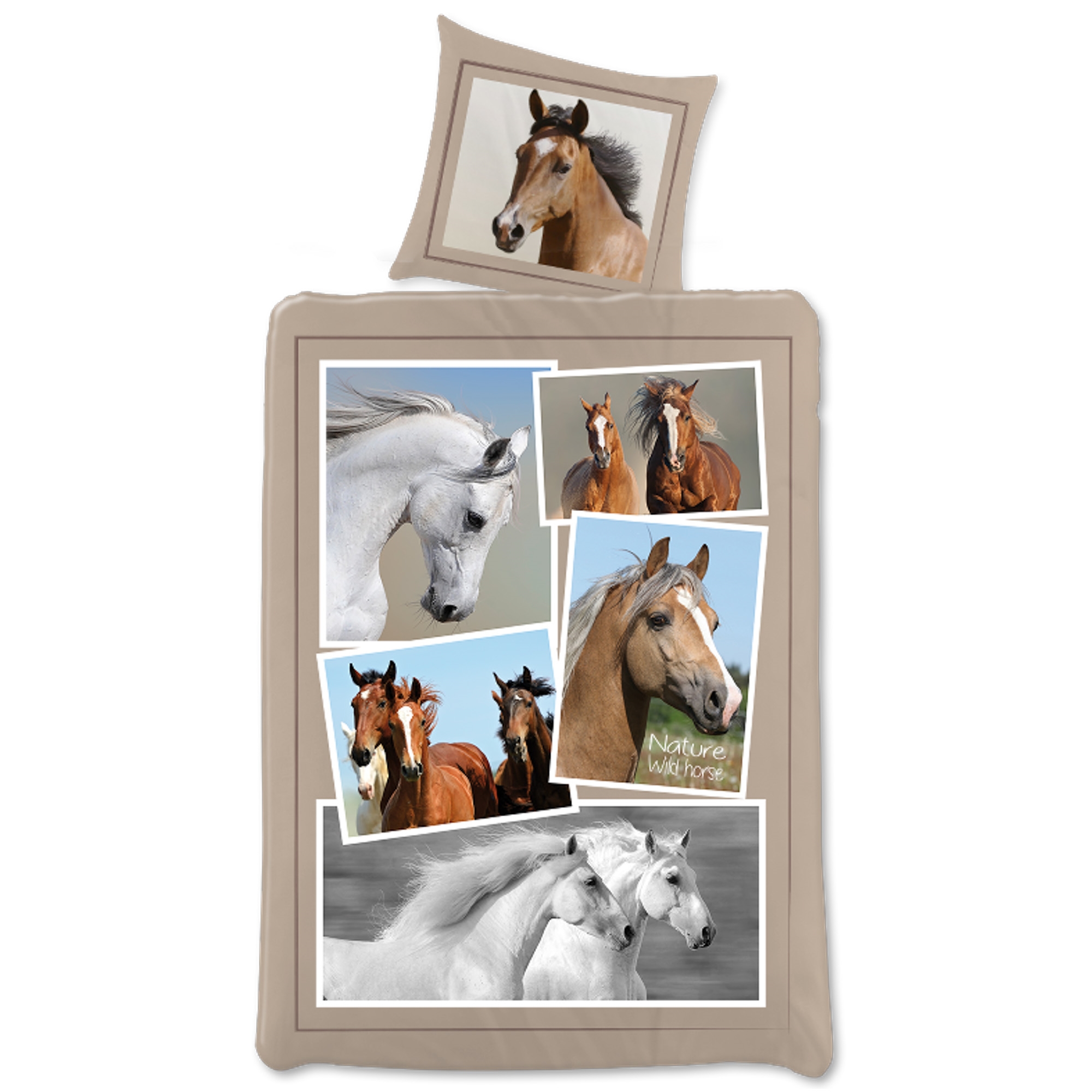 Paardenbeddengoed - 100% katoen - Kinderbeddengoed 140x200 cm - Kleine afbeeldingen van paarden