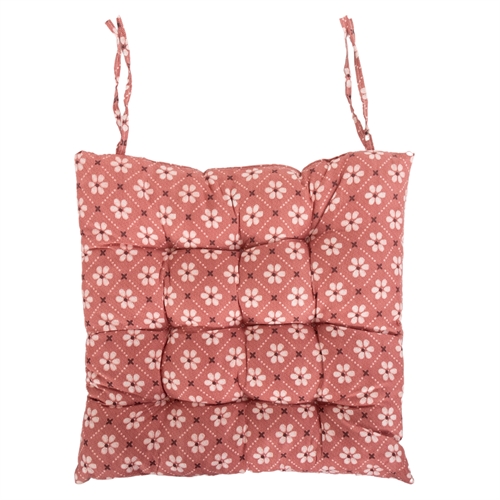 Stoelkussen - 35x35x6 cm - Rode tuinkussen met bloemen