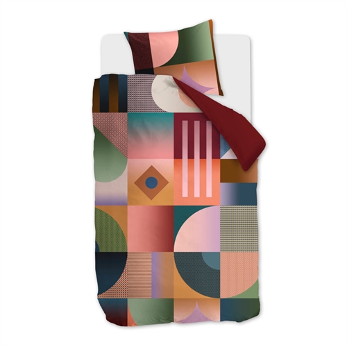 Gemusterd biologisch beddengoed 140x220 cm - Keerbaar dekbedovertrek in 100% biologisch katoensatijn - Robbinson Multi - Beddinghouse bedlinnen