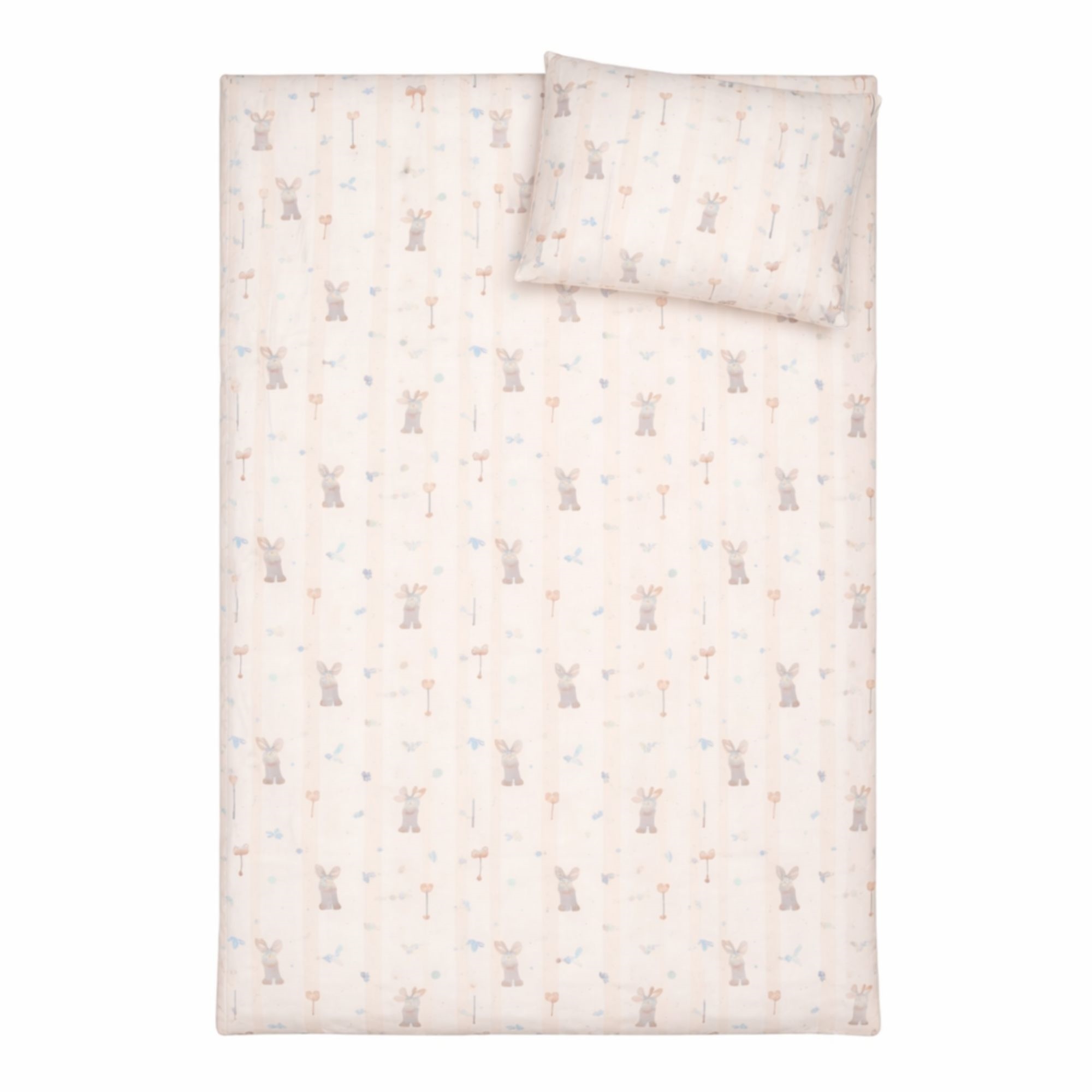 Konijnen en bloemen beddengoed - 100% katoen - Juniorbeddengoed 100x140 cm - Wit met konijnen en bloemen