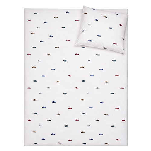 Raceauto beddengoed - 100% katoen - Junior beddengoed 100x140 cm - Wit met raceauto\'s