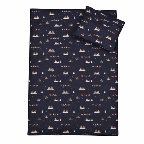 Kerstbeddengoed - 100% katoen - Babybeddengoed 70x100 cm - Donkerblauw met Kerstman en rendier
