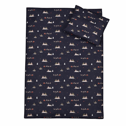 Kerstbeddengoed - 100% katoen - Junior beddengoed 100x140 cm - Donkerblauw met kerstman en rendieren