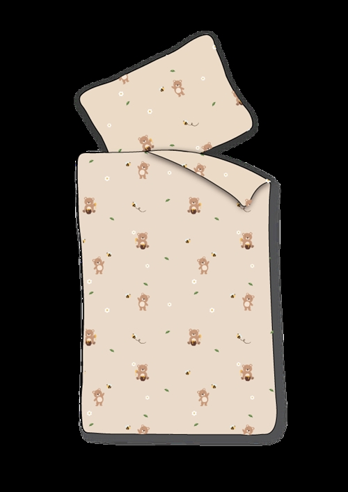 Junior beddengoed 100x140 cm - Beige dekbedovertrek met kleine beren - 100% zacht katoenen beddengoed
