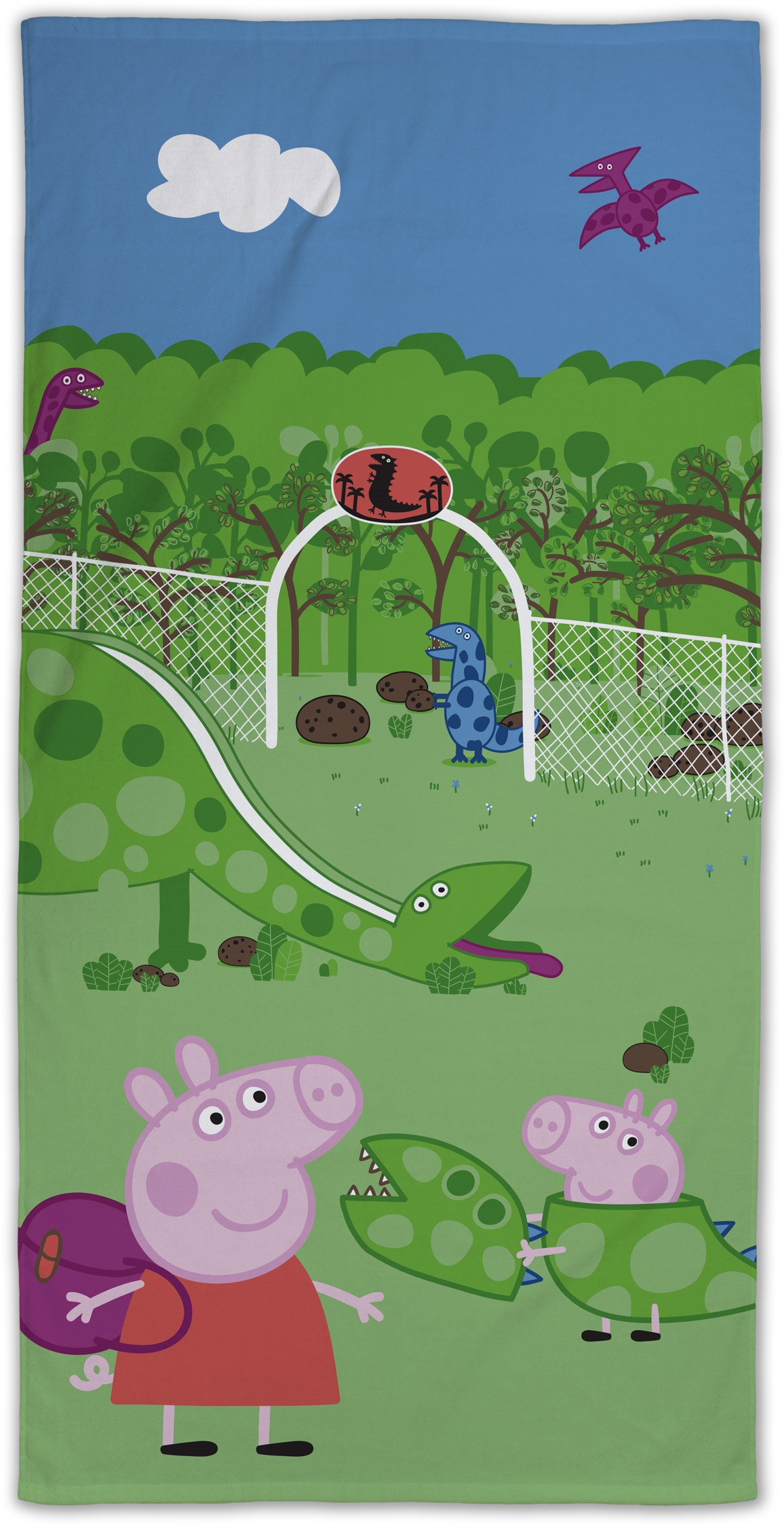Peppa Pig handdoek - 70x140 cm - 100% katoen - Zachte badhanddoek met Peppa Pig, George Pig en dinosaurus