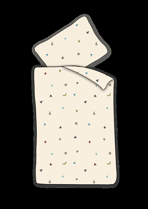Baby beddengoed 70x100 cm - Rauw wit dekbedovertrek met kleine vruchten - 100% zacht katoenen beddengoed